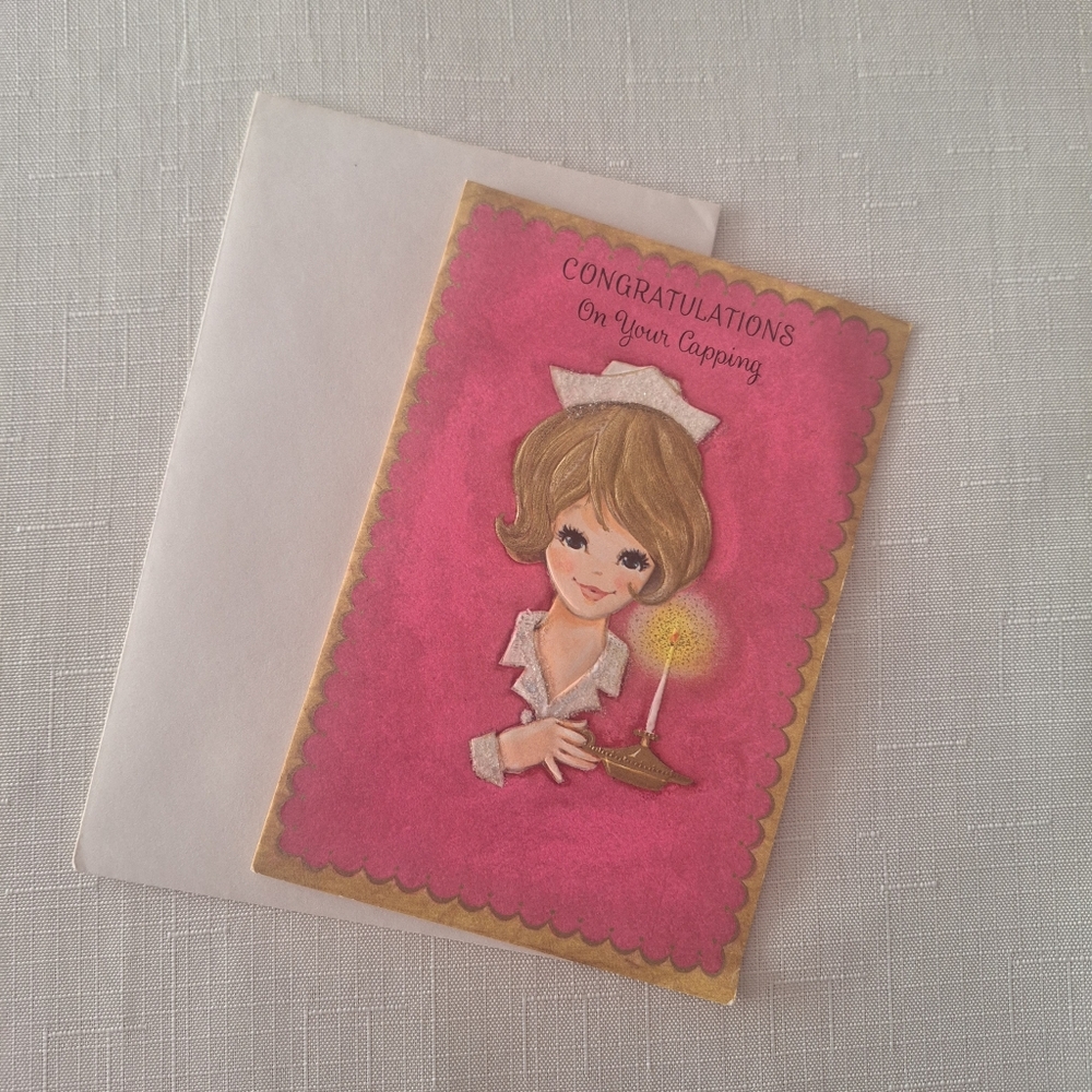VTG Nurse Nursing Capping Hallmark Greeting Card Unused Original Envelope 60s🌟